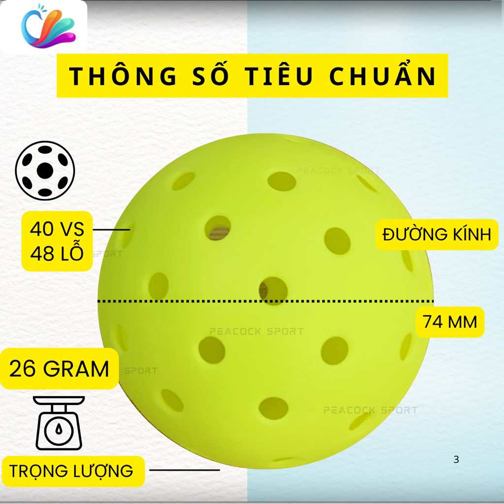Bóng Tập PICKLEBALL, 40 vs 48 Lỗ, Peacock Sport