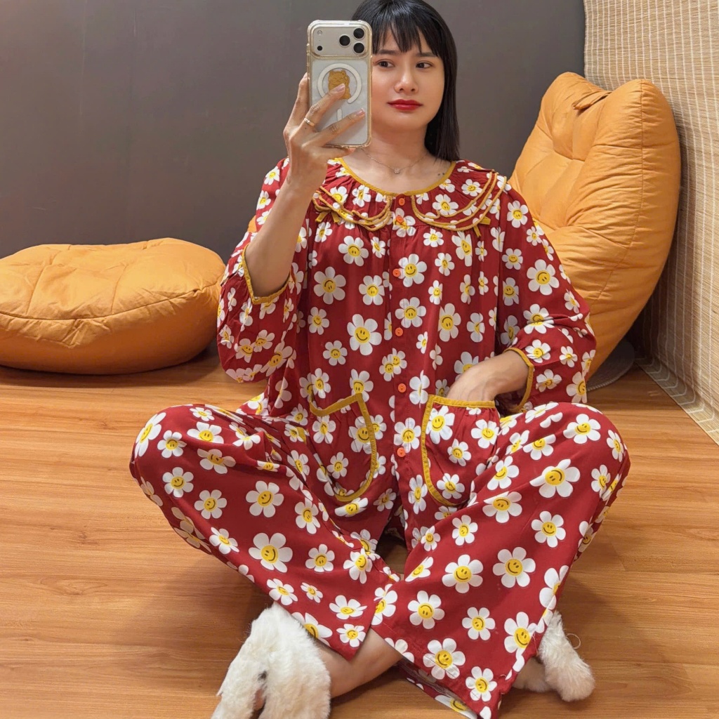Bộ tole lanh dài cổ 3 tầng, PHOM RỘNG, hàng may kỹ 43-90kg - Nocnhamacdobo