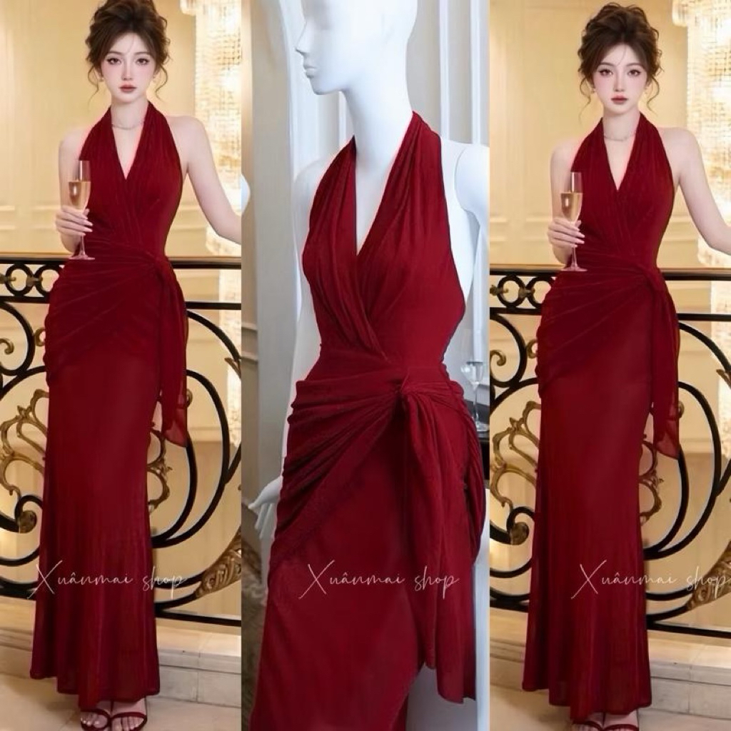 Xuanmaishop Đầm yếm RÚT EO DÀI YẾM sẵn mút rút eo dáng dài chất Ladong
