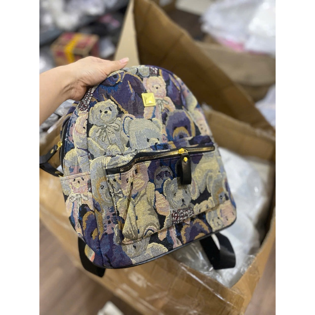 Balo Nữ Họa Tiết Gấu Vintage Dệt Thổ Cẩm Cao Cấp – Balo Đi Học Đi Chơi - B17