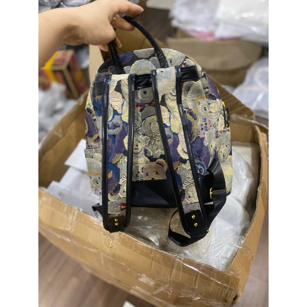 Balo Nữ Họa Tiết Gấu Vintage Dệt Thổ Cẩm Cao Cấp – Balo Đi Học Đi Chơi - B17