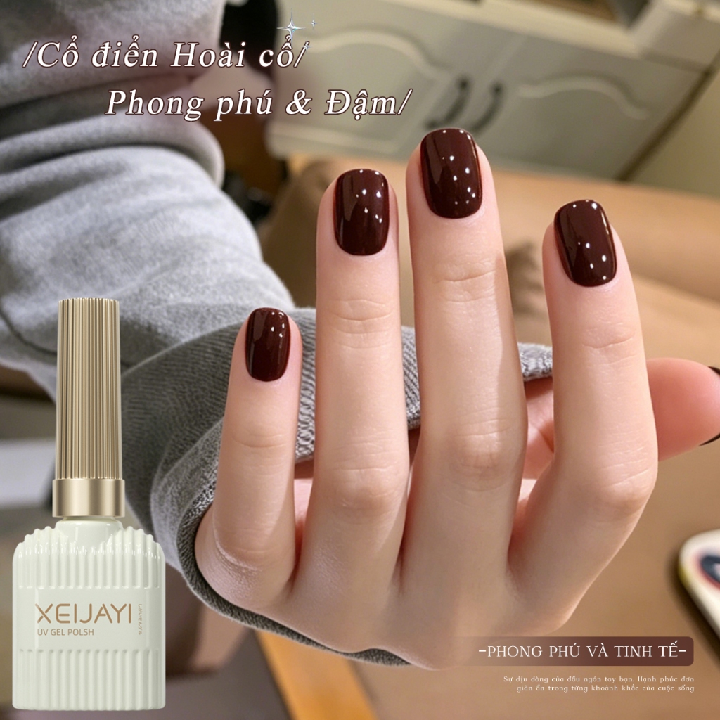XEIJAYI 15ml - Sơn gel móng tay màu nâu, độ bóng lâu trôi, thích hợp sử dụng tại salon và nhà.