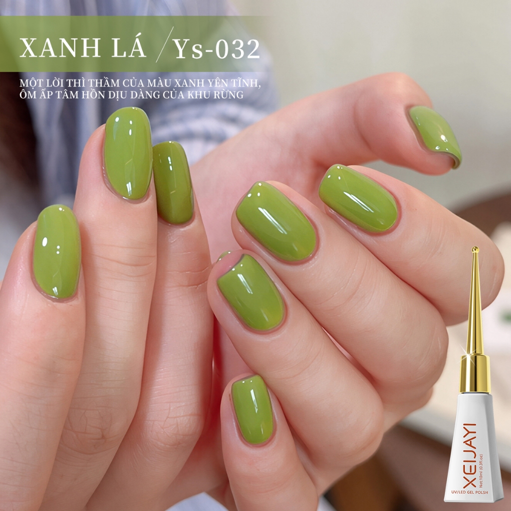 XEIJAYI 10ml - Sơn móng tay dạng gel màu xanh lá nhạt, màu sắc bền lâu, phù hợp cho mọi mùa.