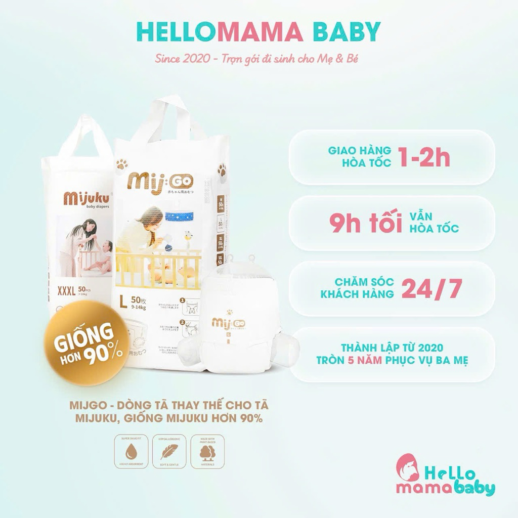 BỈM MIJUKU / MIJGO Bo Mông (dán và quần , thấm hút tốt, mỏng chỉ 0.2 cm,đủ size: S,M,L,XL, XXL, 3xl ,4xl,5xl,50 cái)