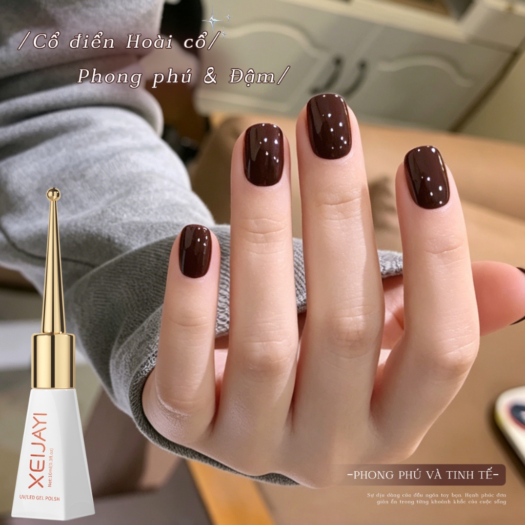 XEIJAYI 10ml - Sơn móng tay dạng gel màu sô cô la đen, thời trang và đa năng, phù hợp với mọi tông da.