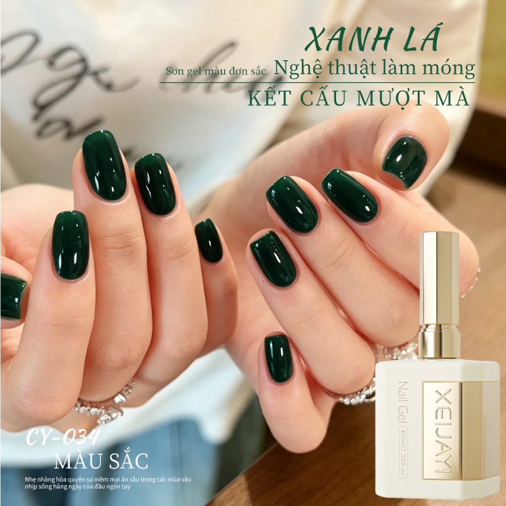 XEIJAYI 40ml - Sơn móng tay dạng gel màu xanh lá cây, độ bão hòa cao, thích hợp cho salon và tự sơn móng tay tại nhà.