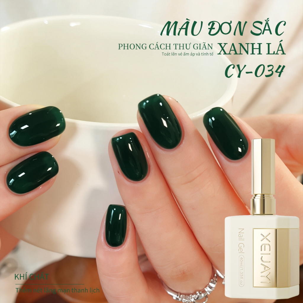 XEIJAYI 40ml - Sơn móng tay dạng gel màu xanh lá cây, độ bão hòa cao, thích hợp cho salon và tự sơn móng tay tại nhà.