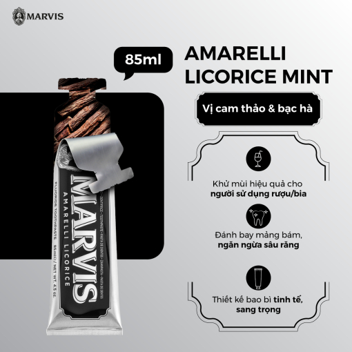 Kem Đánh Răng MARVIS AMARELLI LOCORICE MINT 85ml (Hương cam thảo & bạc hà) – Hơi thở thơm mát | Chính Hãng