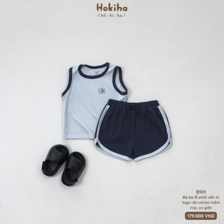 Bộ Quần Áo Ba Lỗ Phối Viền In Logo Cho Bé Trai, Bé Gái Hokiha Vải Cotton Mềm Mại, Co Giãn Size 8-17kg B101