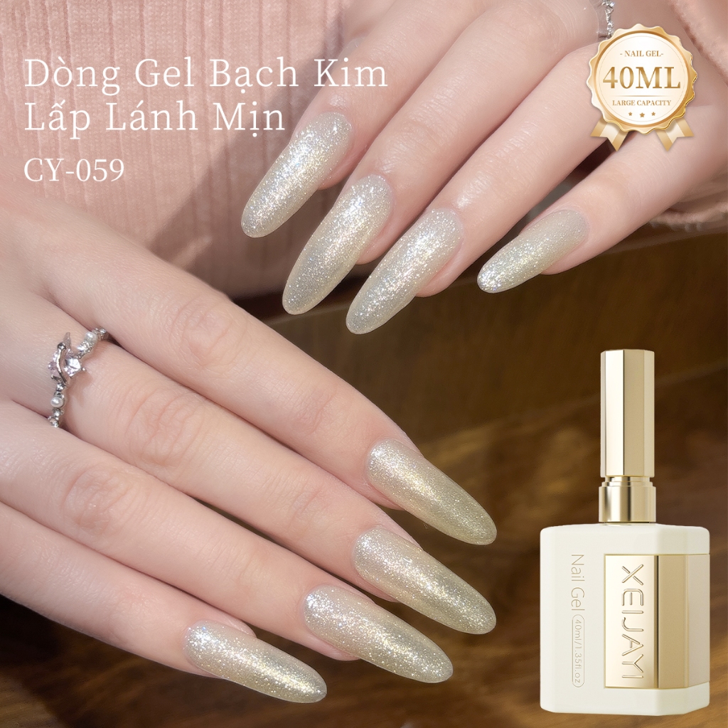 XEIJAYI 40ml - Sơn móng tay dạng gel ánh nhũ vàng nhạt, dung tích lớn, phù hợp với mọi tông da.