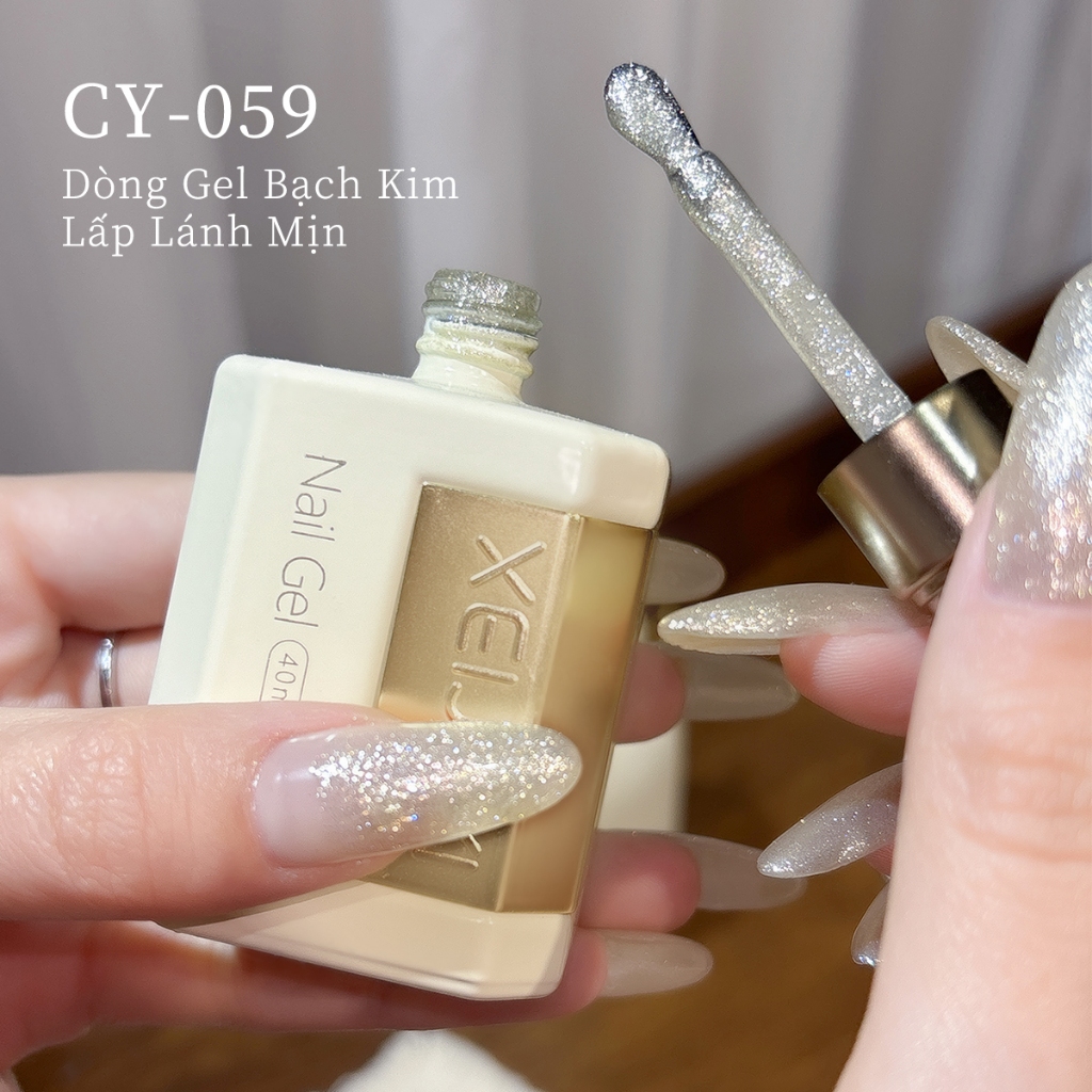 XEIJAYI 40ml - Sơn móng tay dạng gel ánh nhũ vàng nhạt, dung tích lớn, phù hợp với mọi tông da.
