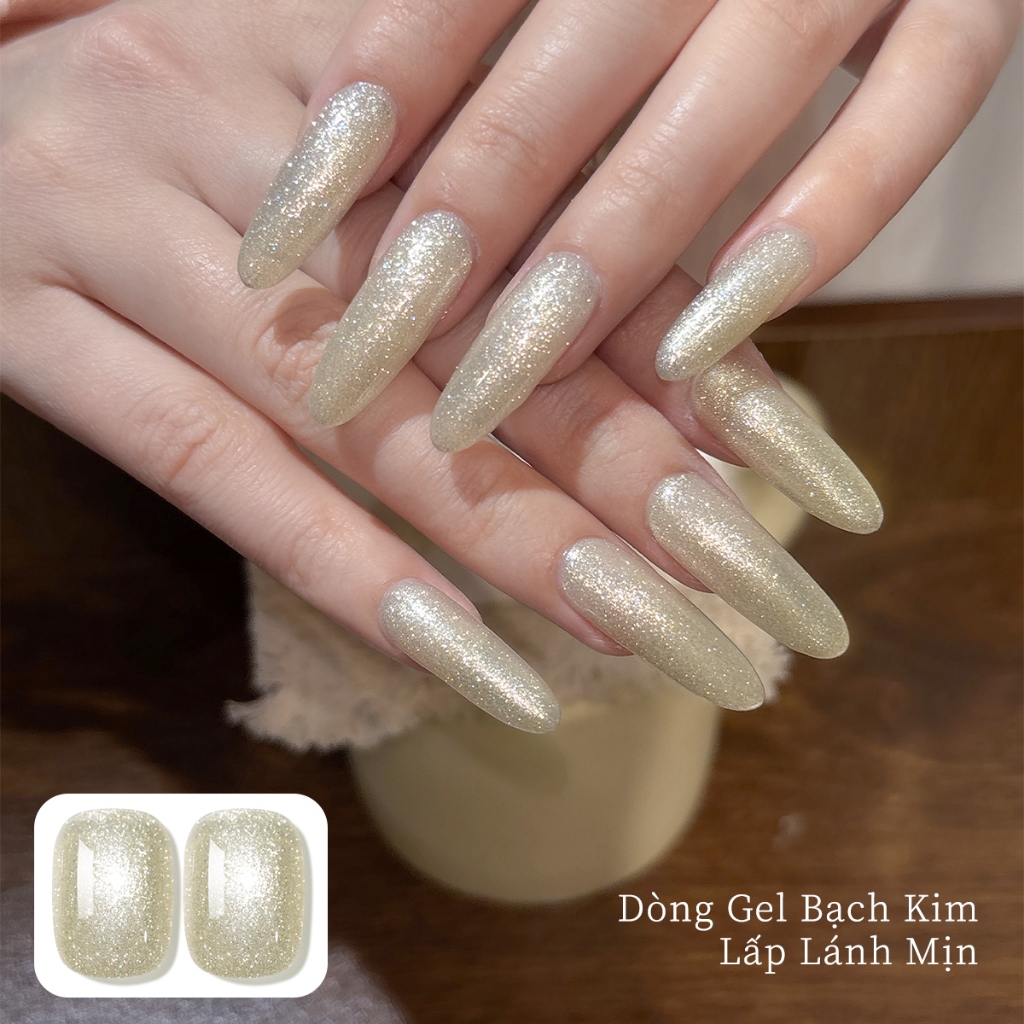 XEIJAYI 40ml - Sơn móng tay dạng gel ánh nhũ vàng nhạt, dung tích lớn, phù hợp với mọi tông da.