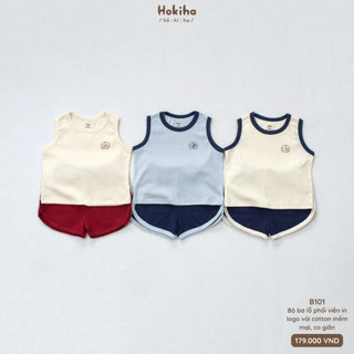 Bộ Ba Lỗ Phối Viền Khác Màu In Logo Cho Bé Hokiha Vải Cotton Mềm Mại, Thoáng Mát Từ 8-17kg B101