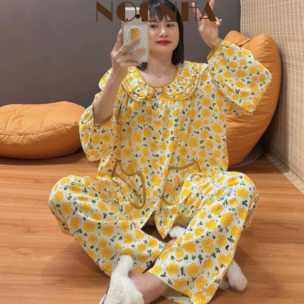 Bộ tole lanh dài cổ 3 tầng, PHOM RỘNG, hàng may kỹ 43-90kg - Nocnhamacdobo