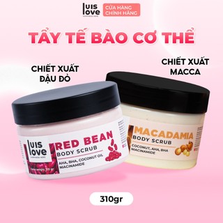 Tẩy tế bào chết body LUISLOVE chiết xuất Dừa Macca, Niacinamide dưỡng sáng da 310g [Tặng 1 sữa Tắm]