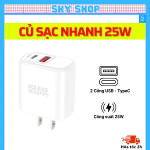 Củ sạc nhanh 25W gồm 2 Cổng USB và Type-C cho 17 ProMax 16 ProMax 15 Pro Max và dùng chân type C như xiaomi samsung