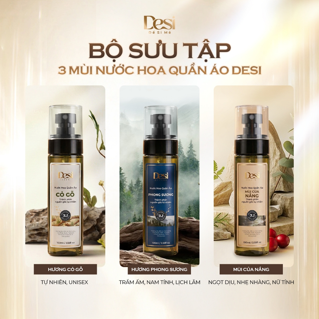 [Tặng Túi Giặt 2L] Combo 2 Nước Hoa Quần Áo Desi Hương Thơm Từ Pháp, Xịt Thơm Quần Áo Chai 100ml Lưu Hương 10H