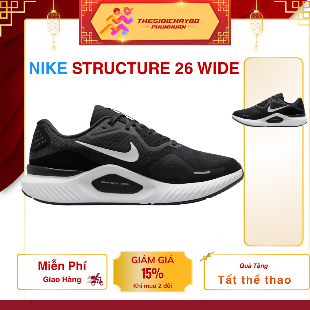 Giày Chạy Bộ Nam Nike Structure 26 Wide - Giày Thể Thao Nike ReactX Cao Cấp Hỗ Trợ Vòm Chân, Chống Lật Sơ Mi