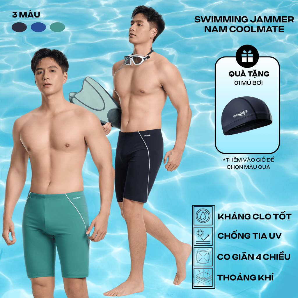 [MỚI-TẶNG KHĂN]Quần Bơi nam Swimming Jammer nam Coolmate chống bám nước bền màu, chống UV, đồ đi biển COOLMATE