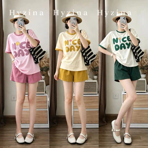 Set Đồ Nữ Hyzina, Hoạ Tiết Chữ NICE DAY, Chất Liệu Cotton Mịn Chất Mát, Co Dãn, Phù Hợp Mùa Hè Thoáng Mát