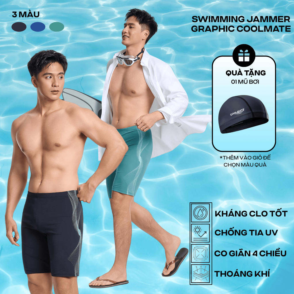 [MỚI-TẶNG KHĂN]Quần Bơi nam Swimming jammer Graphic Coolmate chống bám nước bền màu, chống UV, đồ đi biển thể thao
