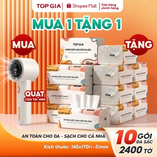 [MUA 1 TẶNG 1] Quạt cầm tay mini TopGia tặng 10 gói giấy ăn đa sắc 4 lớp dày dai thâm hút tốt