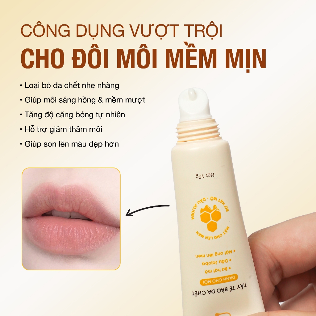 Tẩy Tế Bào Chết Môi ESTIYOU 15g, Mật Ong Lên Men và Hạt Srub Cải Thiện Sắc Môi, Giảm Bong Tróc Kết Hợp Dưỡng Ẩm