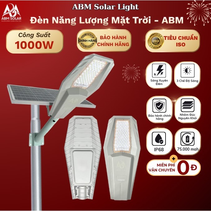 [1000W] Đèn Năng Lượng Mặt Trời Phi Thuyền, Đổi 3 Màu Led, Nhôm Đúc Nguyên Khối, Chiếu Sáng Đường Phố ABM SOLAR