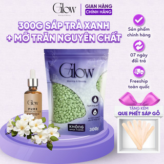 Combo 300Gr Sáp Wax Lông Trà Xanh Full GLOWWAXING Siêu Bám Lông +Mỡ Trăn Nguyên Chất 100% 10ml