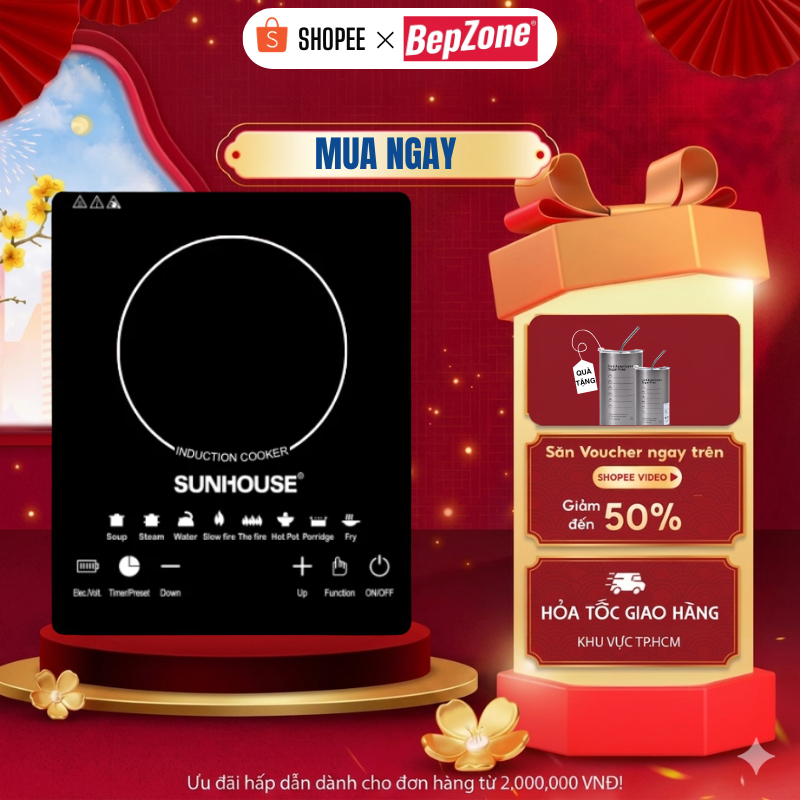 Bếp Từ Cảm Ứng SUN HOUSE 2200W , Bếp Điện Từ Hồng Ngoại Kèm Nồi Sunhous, bảo hành 12 tháng