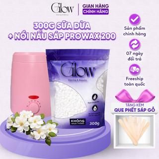 Combo 300gr Sáp Wax Sữa Dừa + Nồi Nấu Sáp ProWax 200 Chống Dính Mini GLOW Tặng Que CHE TÊN 1013