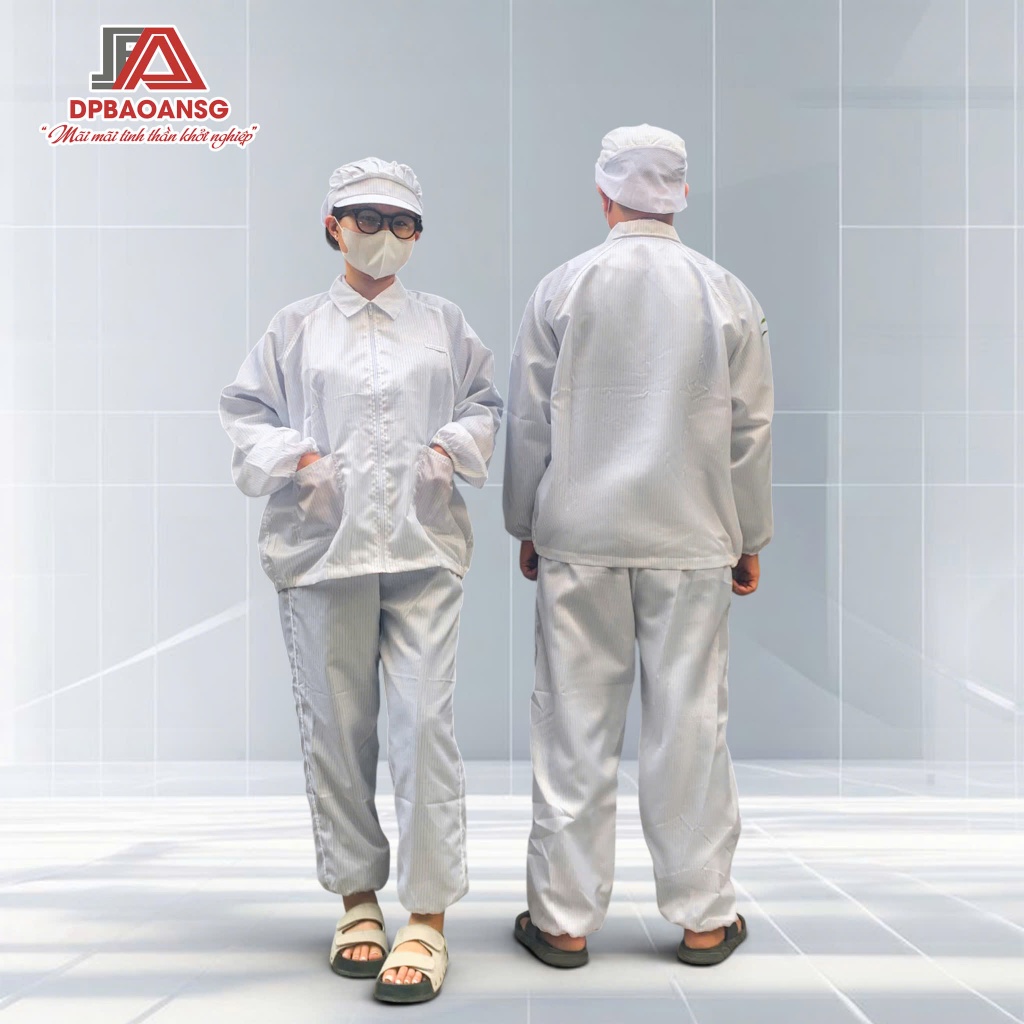 Bộ Quần Áo Phòng Sạch Chống Tĩnh Điện Màu Xanh, Trắng Nam Nữ, Bộ Bảo Hộ Có Nón Dùng Cho Điện Tử, Phòng Lab