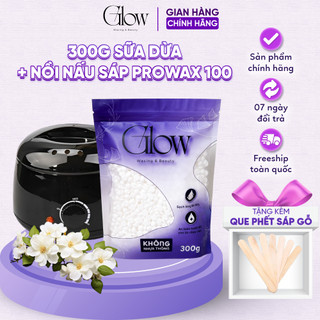 Combo Nồi Nấu Sáp ProWax 100 + 300gr Sáp Wax Lông Sữa Dừa Premier Cao Cấp GLOW WAXING CHE TÊN - 8582