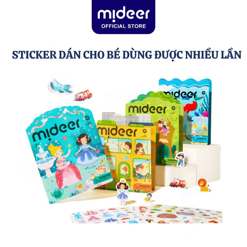 Sticker Dán Cho Bé Dùng Được Nhiều Lần Mideer Reusable Jelly Sticker Set Dán Nhiều Bề Mặt 3 Tuổi+