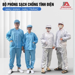 Bộ Quần Áo Phòng Sạch Chống Tĩnh Điện Màu Xanh, Trắng Nam Nữ, Bộ Bảo Hộ Có Nón Dùng Cho Điện Tử, Phòng Lab