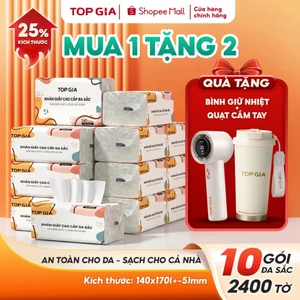 Giấy ăn cao cấp đa sắc TopGia 10 gói 2400 tờ 4 lớp mềm mịn siêu dai thấm hút tốt