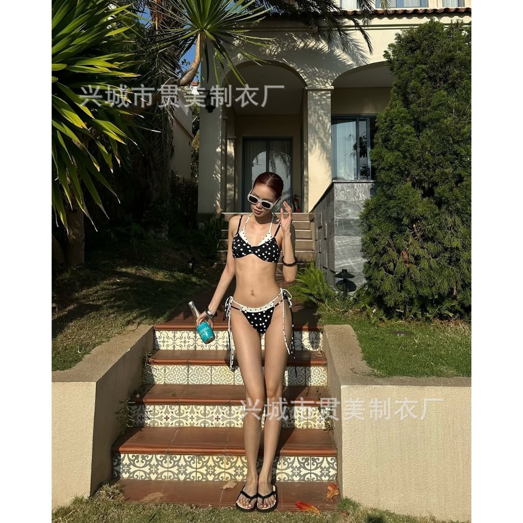 [SẴN - HỎA TỐC HN] ONESOON Set bikini 3 mảnh họa tiết chấm bị buộc dây kèm chân váy quây ngắn xẻ tà sexy cho nữ