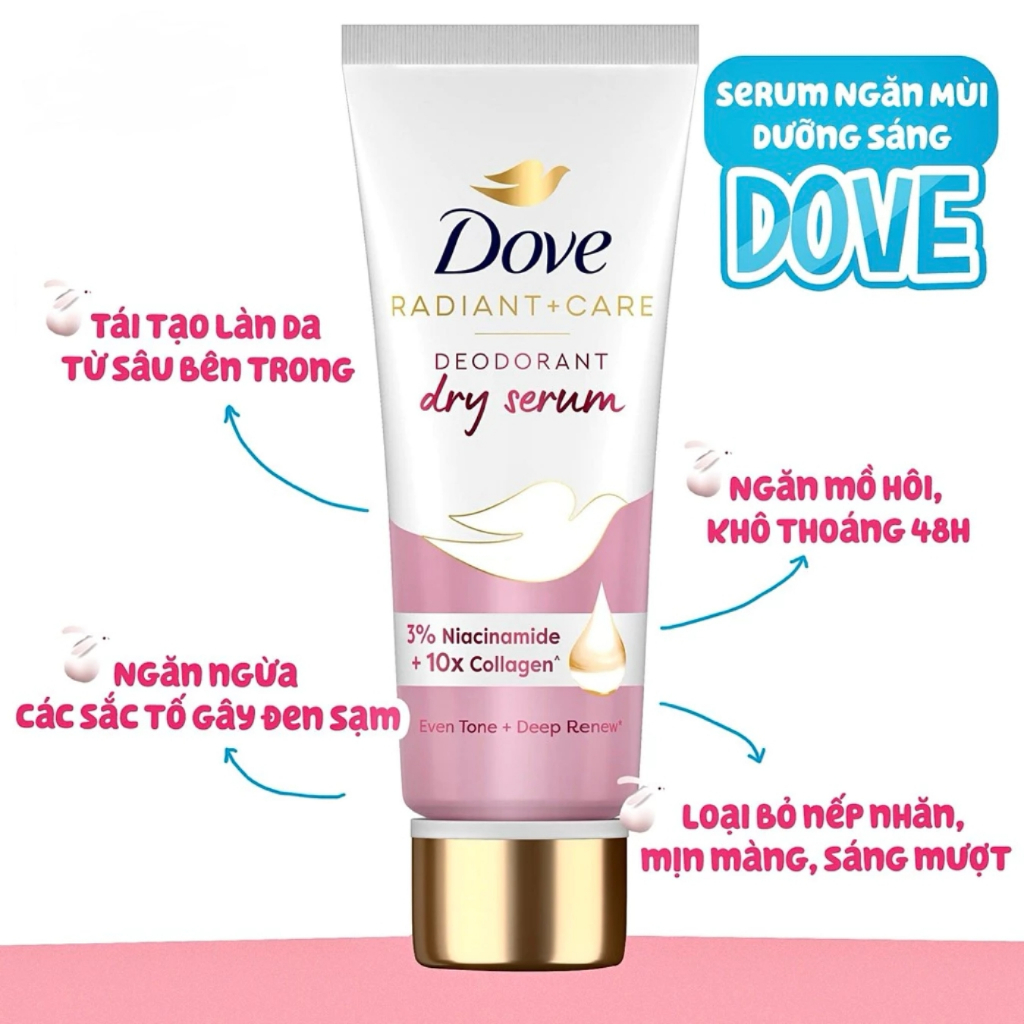 Kem khử mùi Dove Dry Serum 40ml Dùng Cho Nách, Thành Phần Collagen & Vitamin B3,C,E Giúp Giảm Mùi, Khô Thoáng, Đều Màu