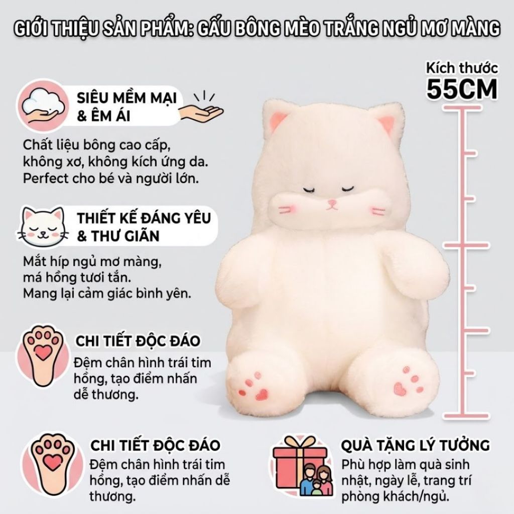 BST Gấu Bông Mèo Nhiều Mẫu Siêu Dễ Thương, Thú Nhồi Bông Con Mèo Mềm Mại Cao Cấp Làm Quà Tặng,Gấu Ôm Ngủ Cho Bé