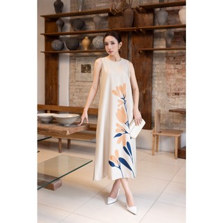 SWANLAKE | Váy Đầm Nữ Maxi Suông Cổ Tròn Sát Nách In Hoa Vải Lụa Dày Đi Biển Du Lịch Hè D12095