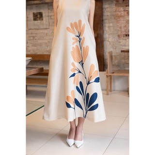 SWANLAKE | Váy Đầm Nữ Maxi Suông Cổ Tròn Sát Nách In Hoa Vải Lụa Dày Đi Biển Du Lịch Hè D12095