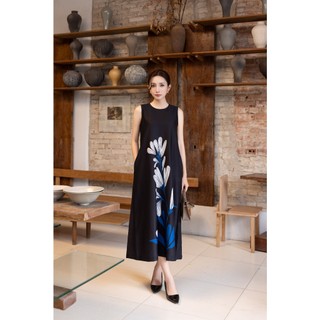SWANLAKE | Váy Đầm Nữ Maxi Suông Cổ Tròn Sát Nách In Hoa Vải Lụa Dày Đi Biển Du Lịch Hè D12095
