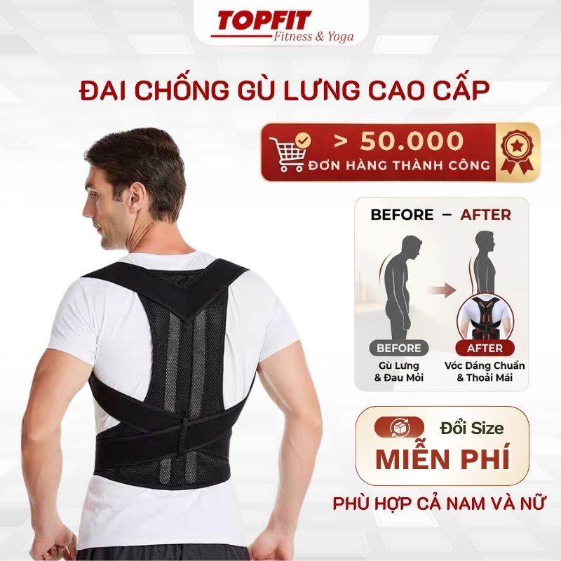 Đai chống gù lưng TOPBODY, hỗ trợ định hình, cải thiện vóc dáng,có nẹp hỗ trợ thẳng lưng chỉnh dáng TOPFIT