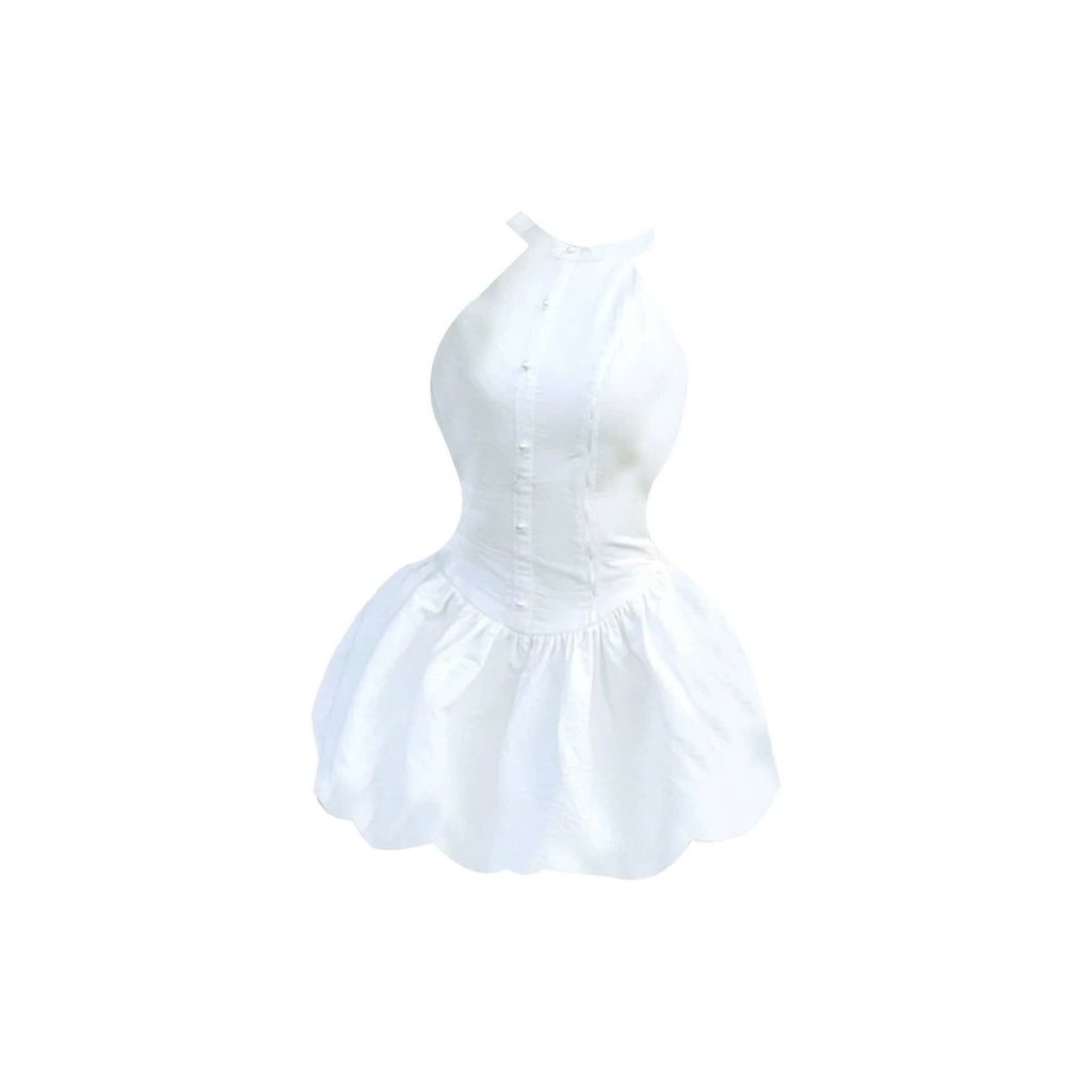 Đầm váy bí cổ yếm tôn dáng A02  Váy trắng tiểu thư sang chảnh