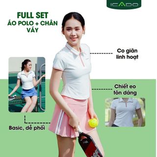[SET ĐỒ] Tập Pickleball Tennis Nữ Thời Trang Áo Polo Chân Váy Thể Thao ICADO Năng Động thế giới đồ tập thegioidotap