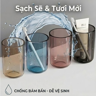 [Mới] Combo 4 Cốc Súc Miệng Nhựa Trong Suốt 4 Màu Vàng, Xanh, Hồng, Xám Ly Nhà Tắm Cao Cấp Dễ Vệ Sinh