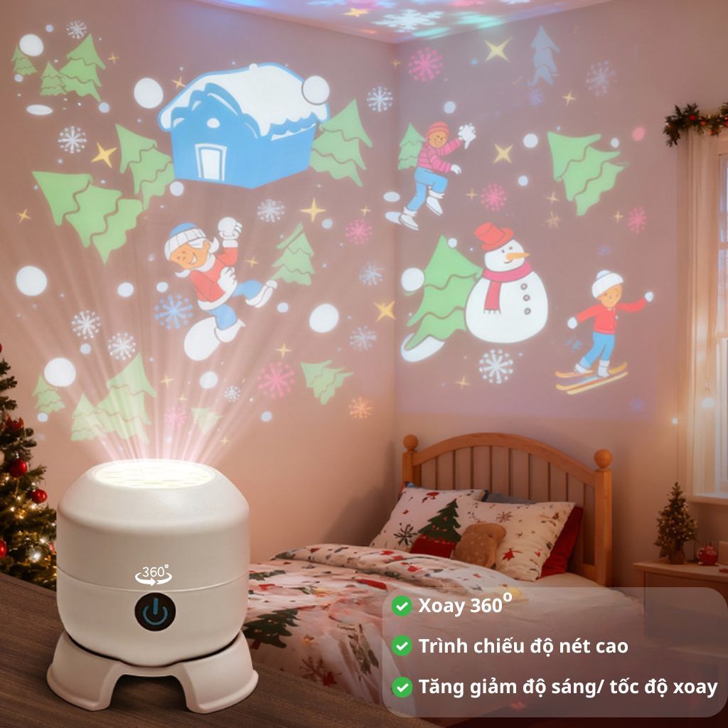 Đèn chiếu 3d tạo hiệu ứng động độ nét cao, Đèn Led xoay tự động 360 độ đầy màu sắc chiếu bông tuyết, đại dương huyền ảo.