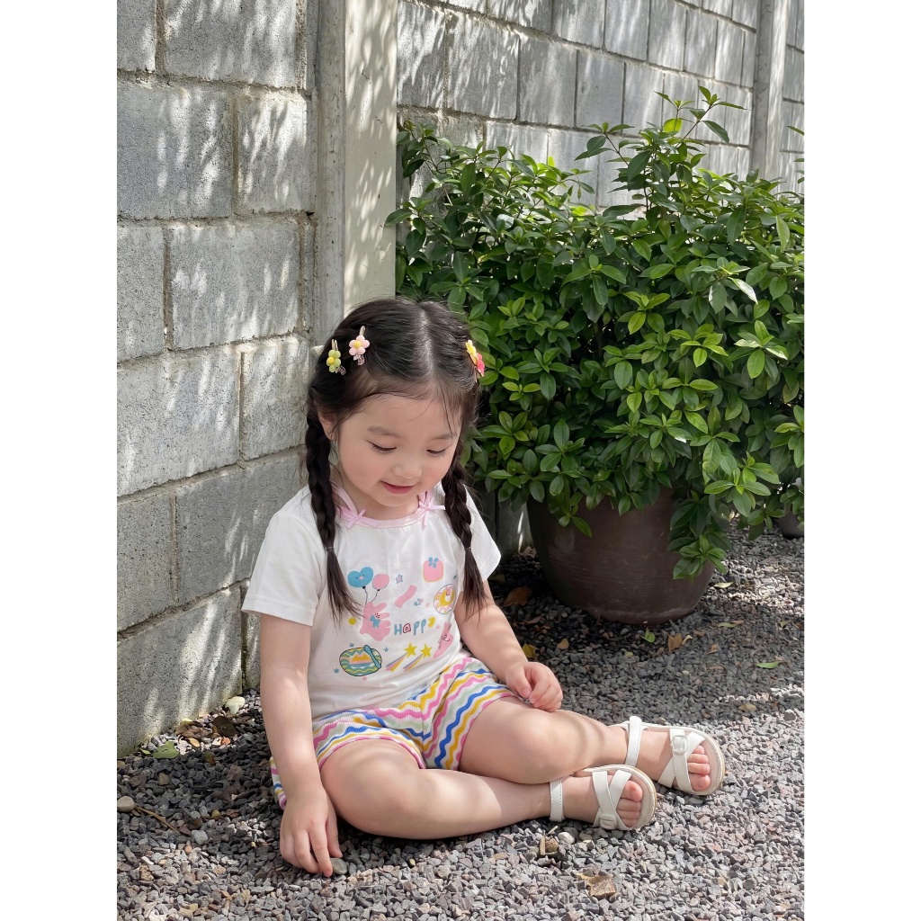 Set bộ cộc tay bé gái Miniumbaby in thỏ bánh mix 2 dây điệu đà phối quần váy, chất cotton mềm SB2475
