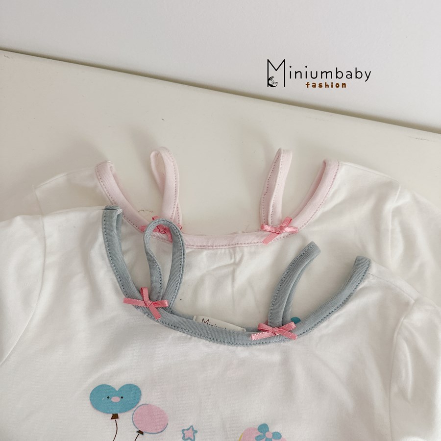 Set bộ cộc tay bé gái Miniumbaby in thỏ bánh mix 2 dây điệu đà phối quần váy, chất cotton mềm SB2475
