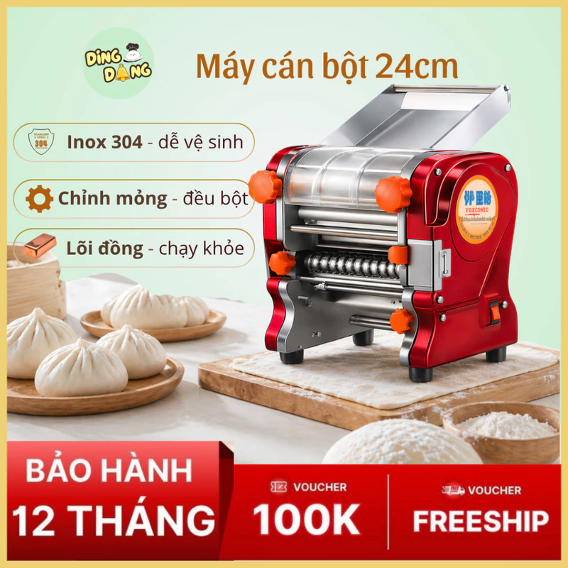 máy cán bột 20/24cm, máy cán bột bánh bao, mì sợi, pizza, mực khô tự động, lõi đồng, vỏ inox không gỉ, dễ dàng sử dụng — ảnh 1